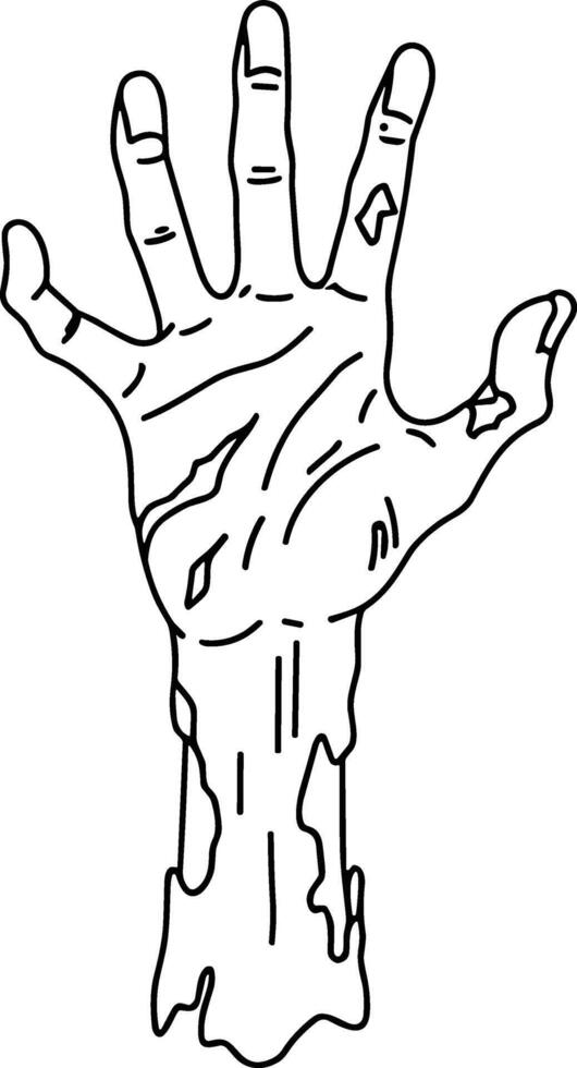 Creepy Zombie Hand Line Drawing - Scary Halloween Undead Art vector