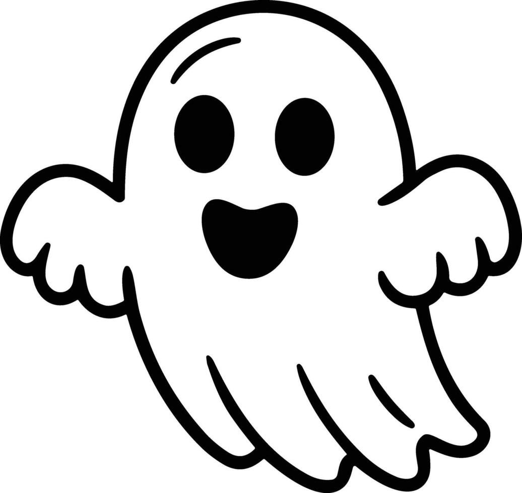 Happy Ghost Line Art - Cute Halloween Cartoon Illustration vector