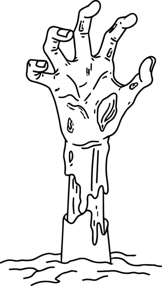 Rising Zombie Hand Illustration - Spooky Horror Line Art Drawing vector