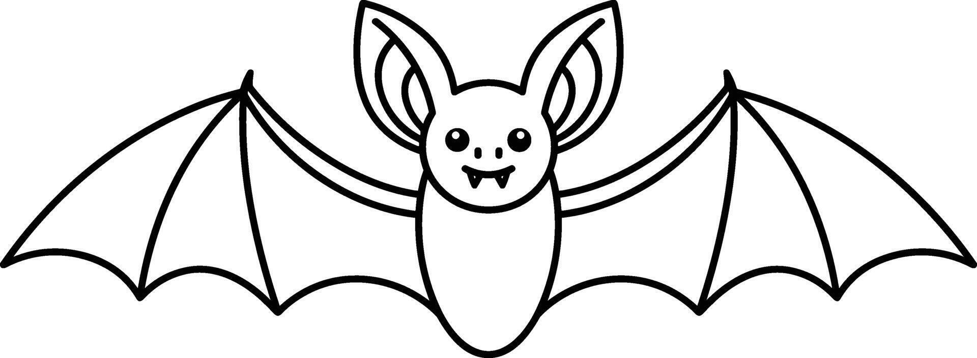 Cute Bat Line Art - Smiling Flying Bat Outline Illustration vector