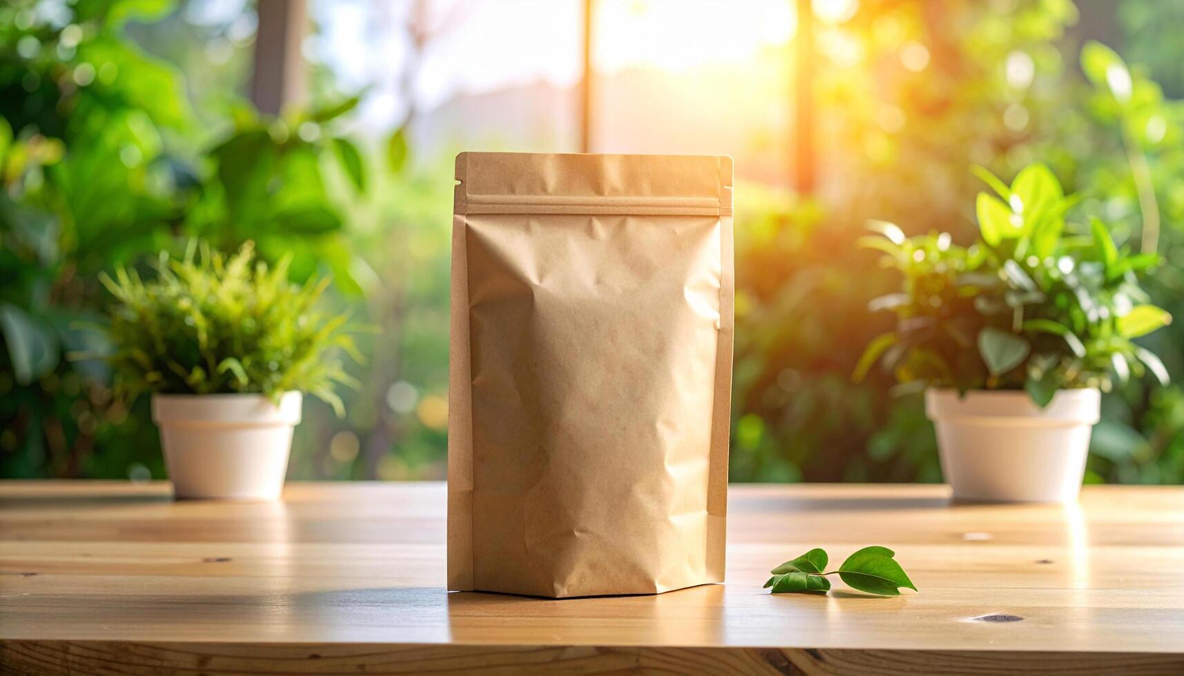 Kraft Pouch On Wood Table photo