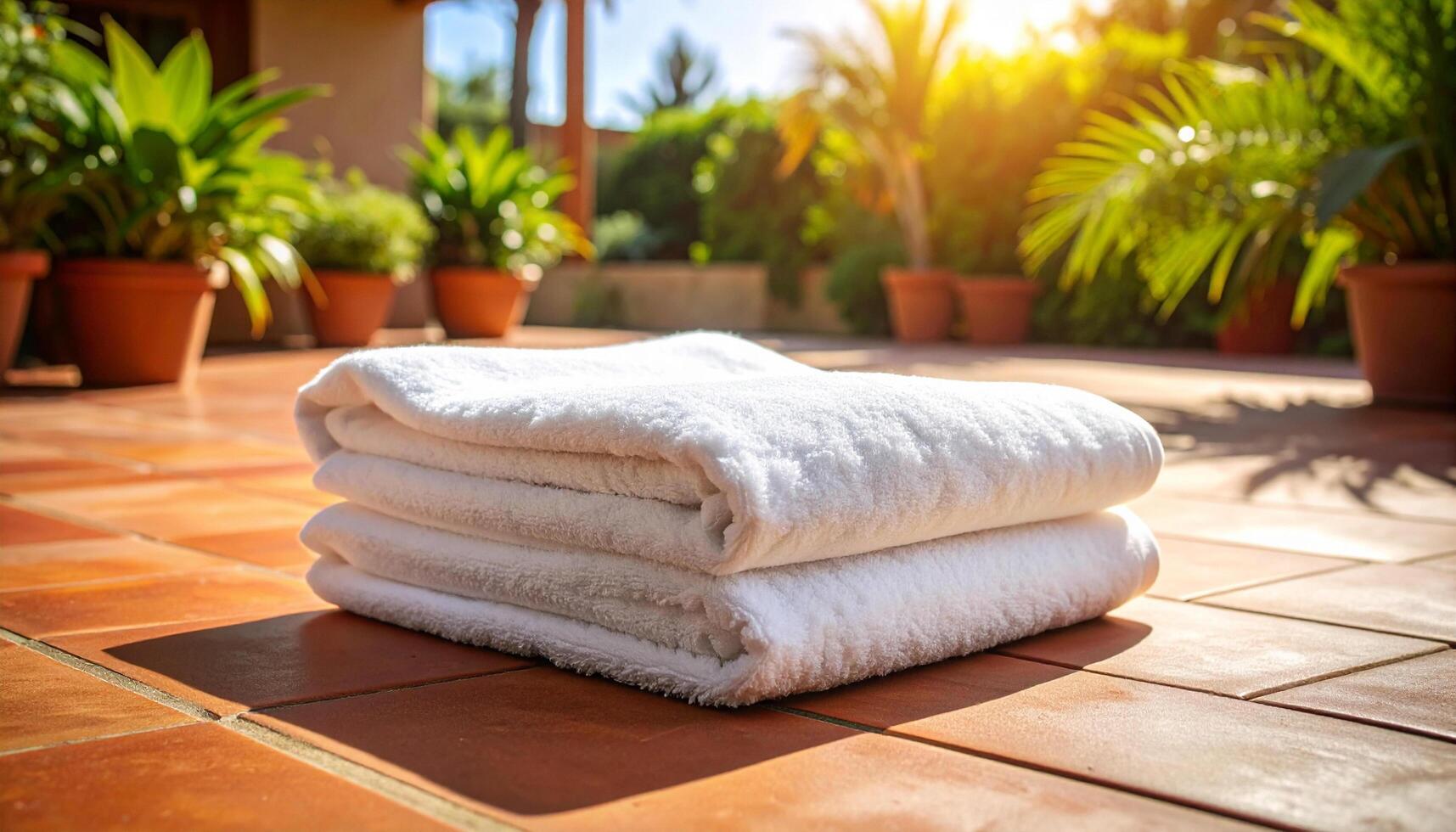Folded Towel On Terracotta Floor photo