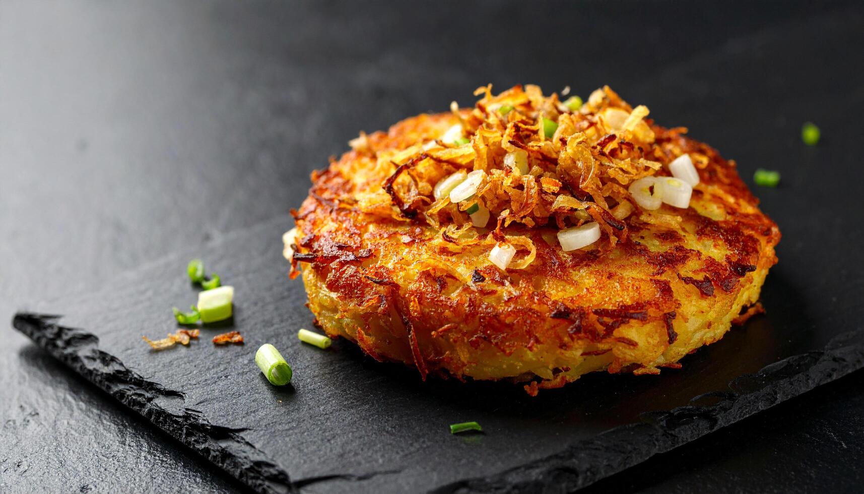 Potato Patty With Shallots On Slate photo