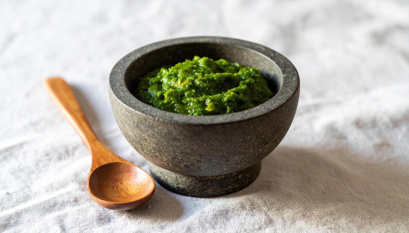 Green Chili Paste In Mortar photo