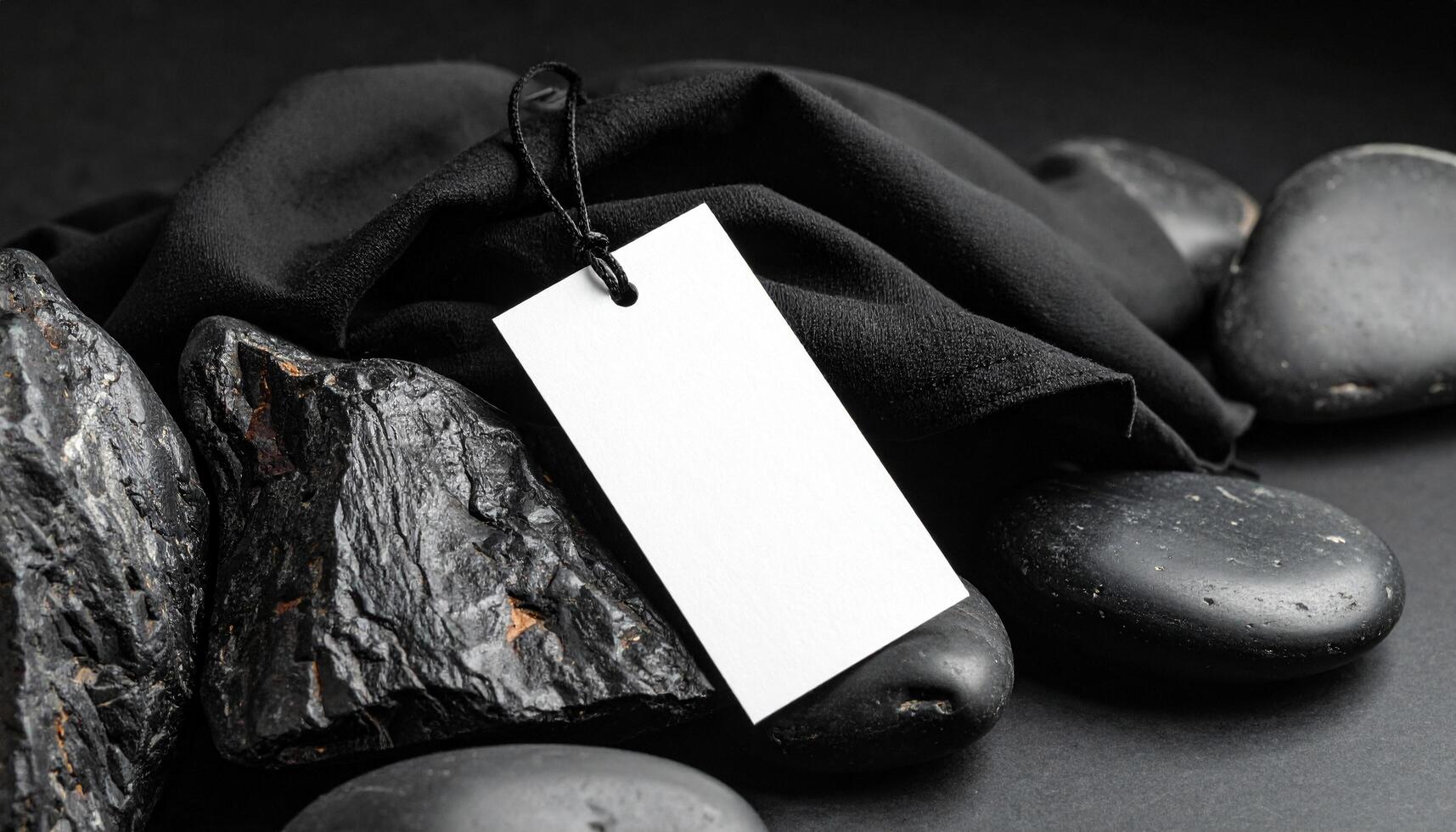 Fabric Label On Obsidian Rock photo