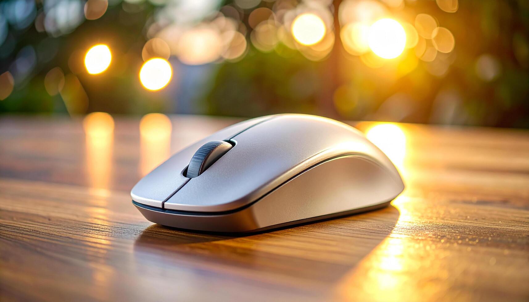 Silver USB Wired Mouse On Wood photo