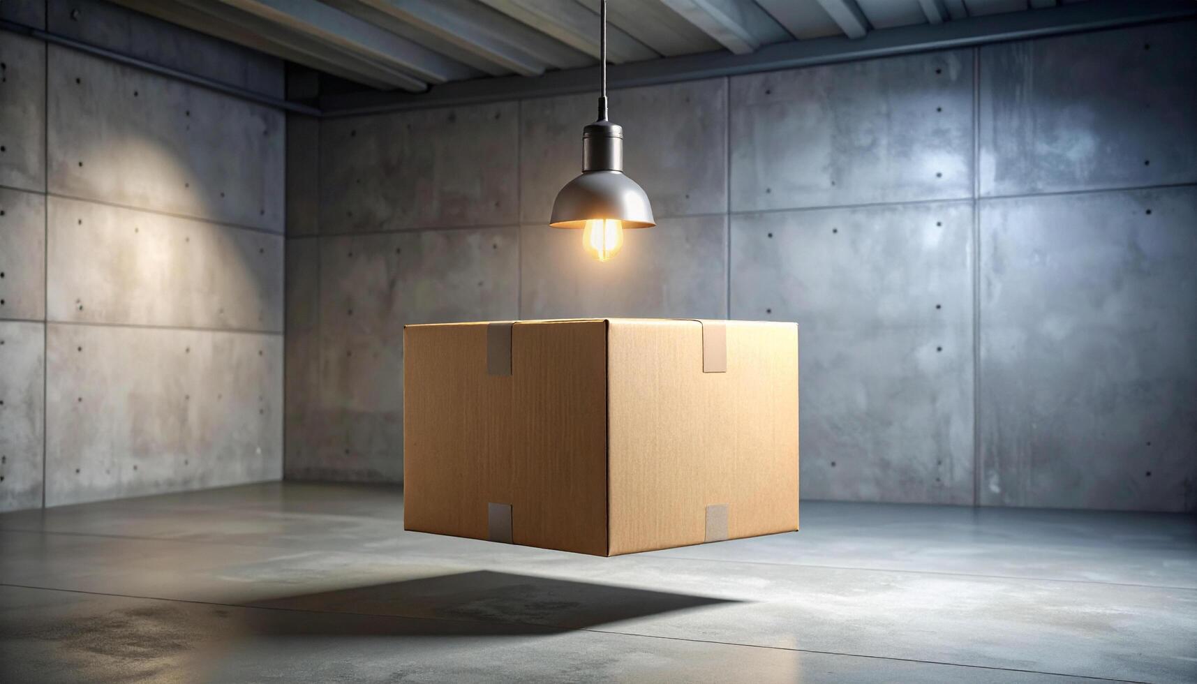 Box Under Bulb Light In Warehouse photo