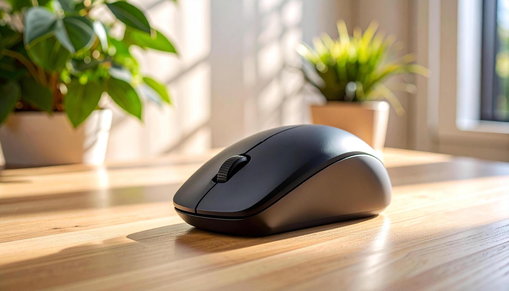 Matte Black Vertical Ergonomic Mouse On Wood photo