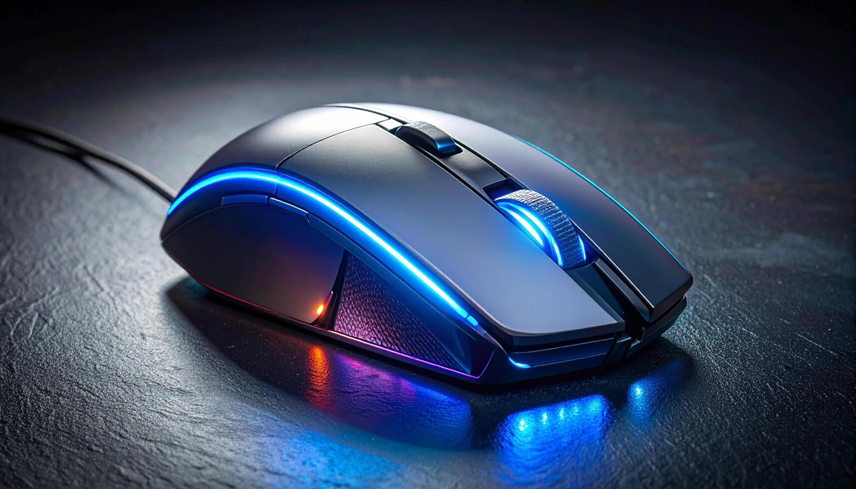 Transparent Shell Gaming Mouse With LEDs On Dark Surface photo