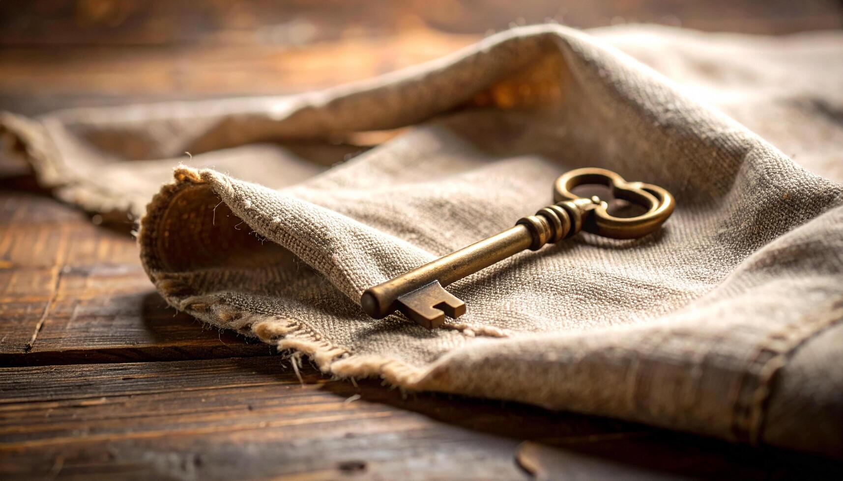 Brass Key On Vintage Linen Fold photo