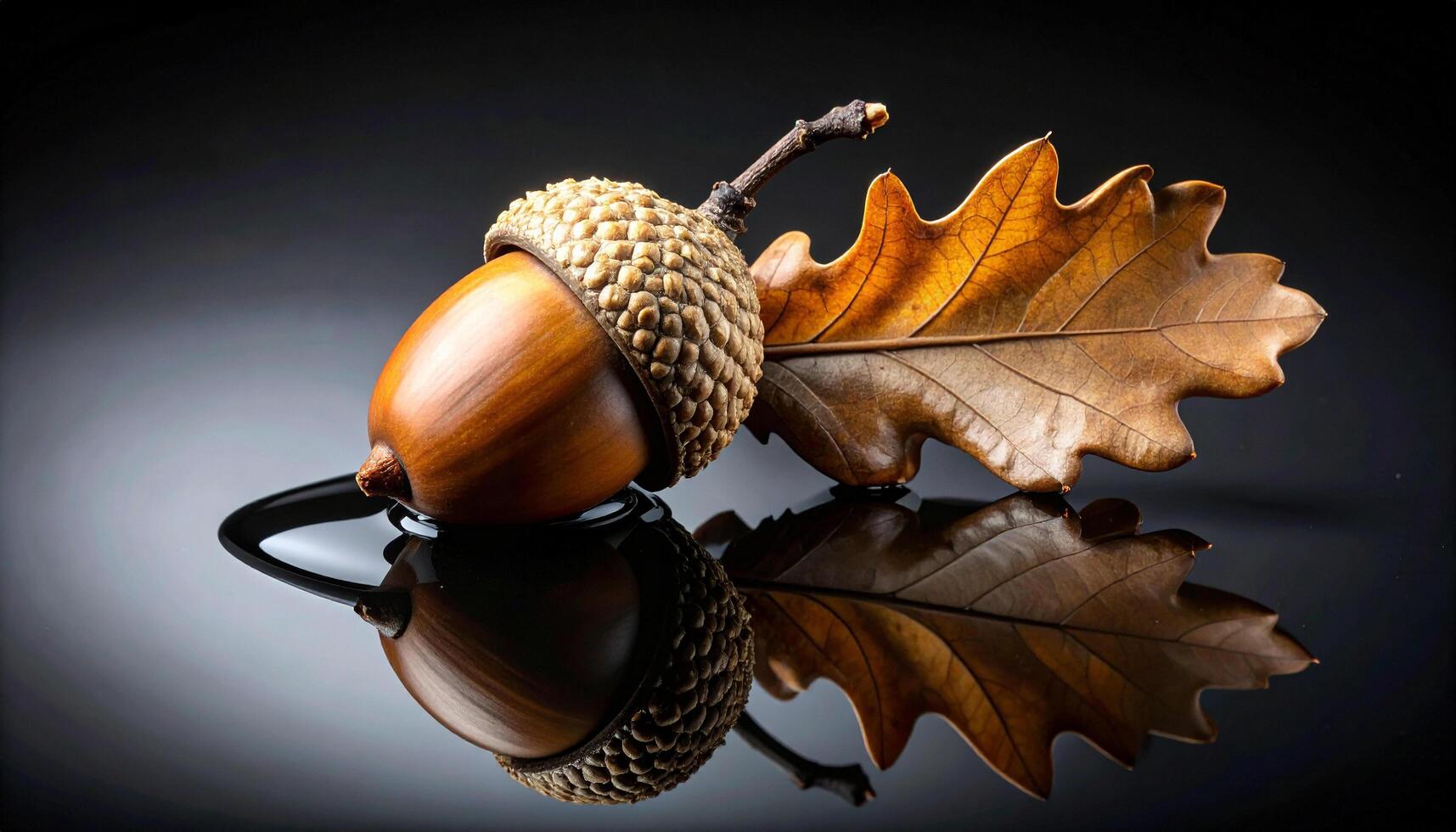Acorn Cap On Black Reflective Surface photo
