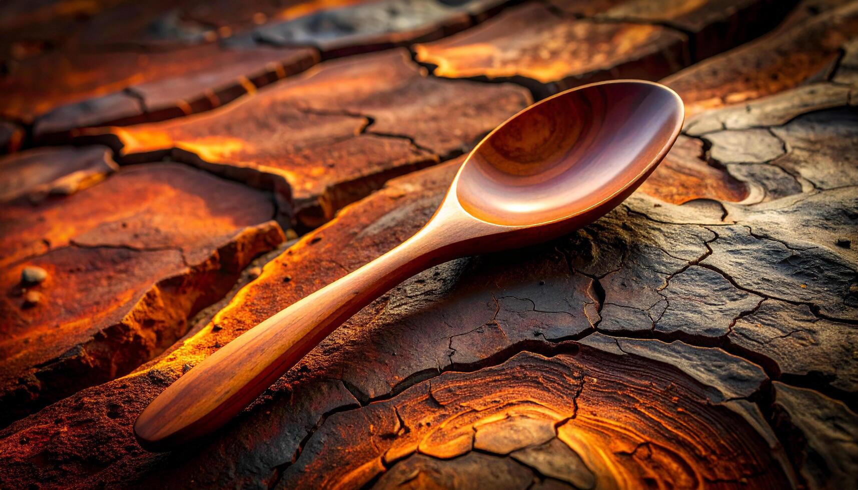 Wooden Spoon On Volcanic Rock With Heat Fracture photo