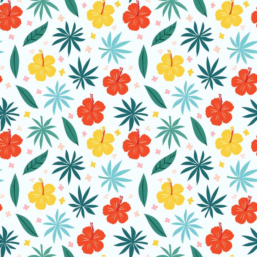 Tropical Hibiscus and Foliage Floral Pattern vector