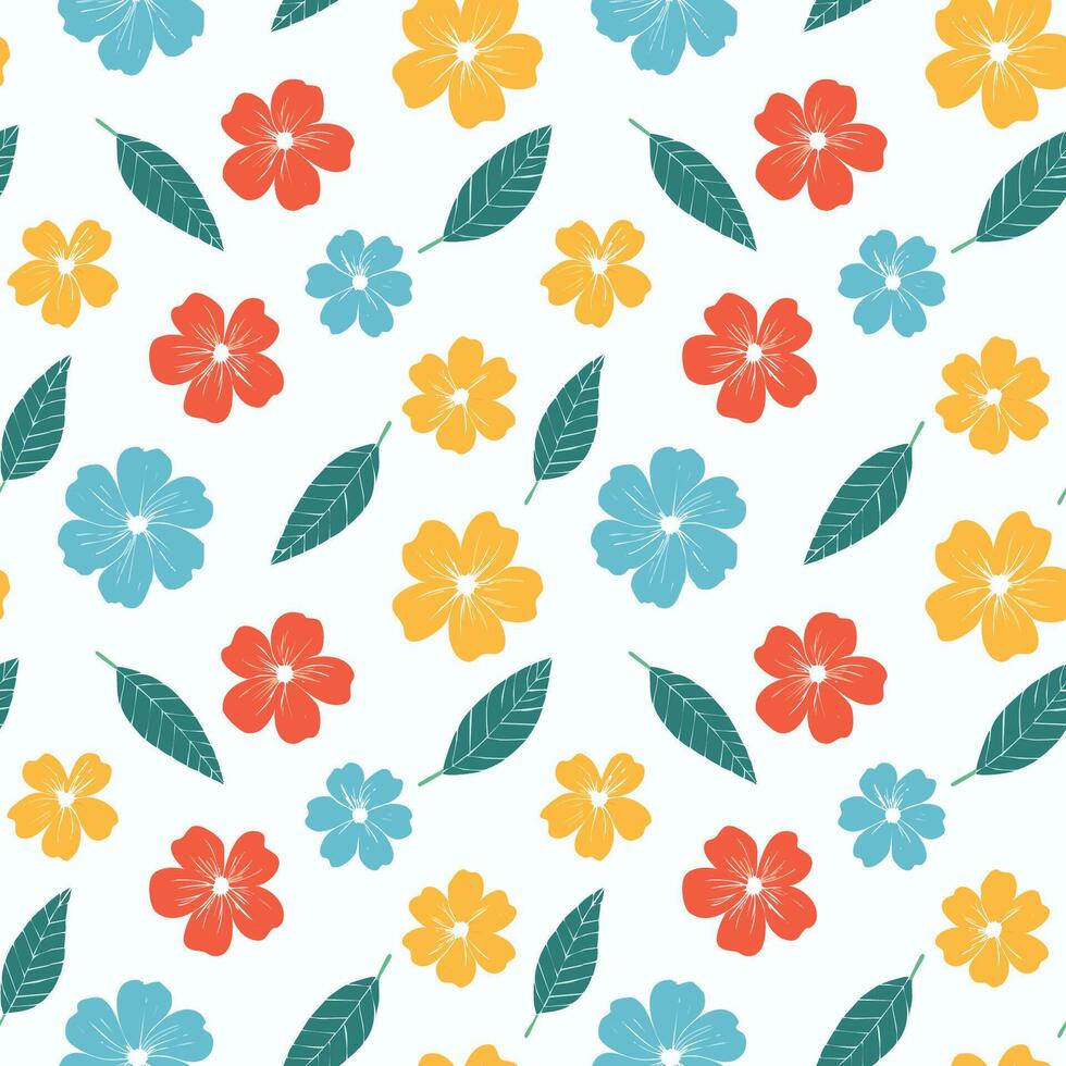 Colorful flower and leaf pattern vector