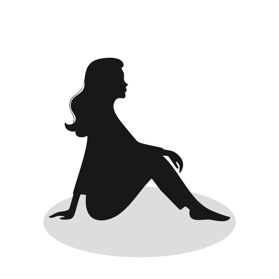 Black silhouettes of women sit leaning on the arm on a white background illustration vector