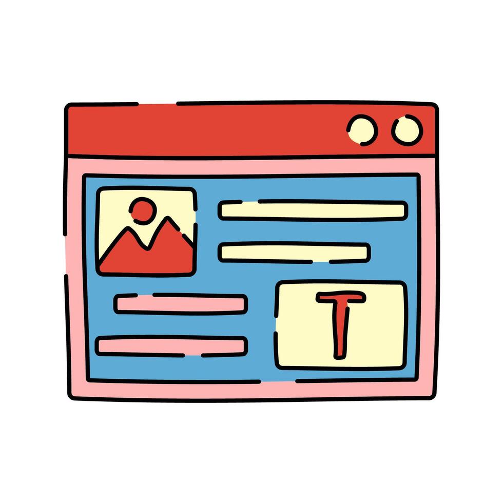Browser Layout Doodle style, web interface mockup representing UI UX design, perfect for frontend design or layout planning concepts. vector