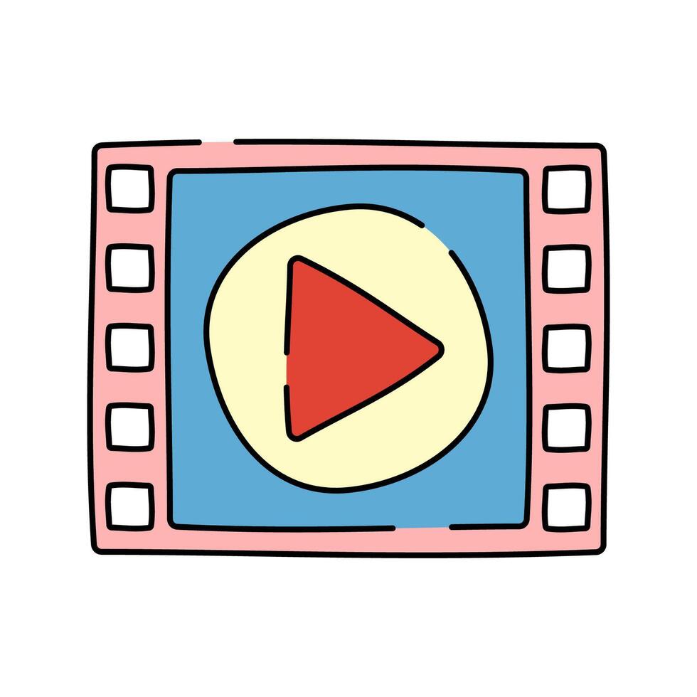 Frame Doodle style, film strip with play button symbolizing editing or filmmaking, suitable for motion design and production themes. vector