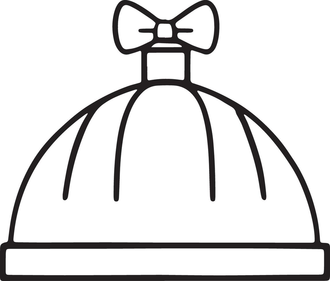 Shower cap outline with bow in cute minimalist line drawing for beauty and hygiene illustrations vector