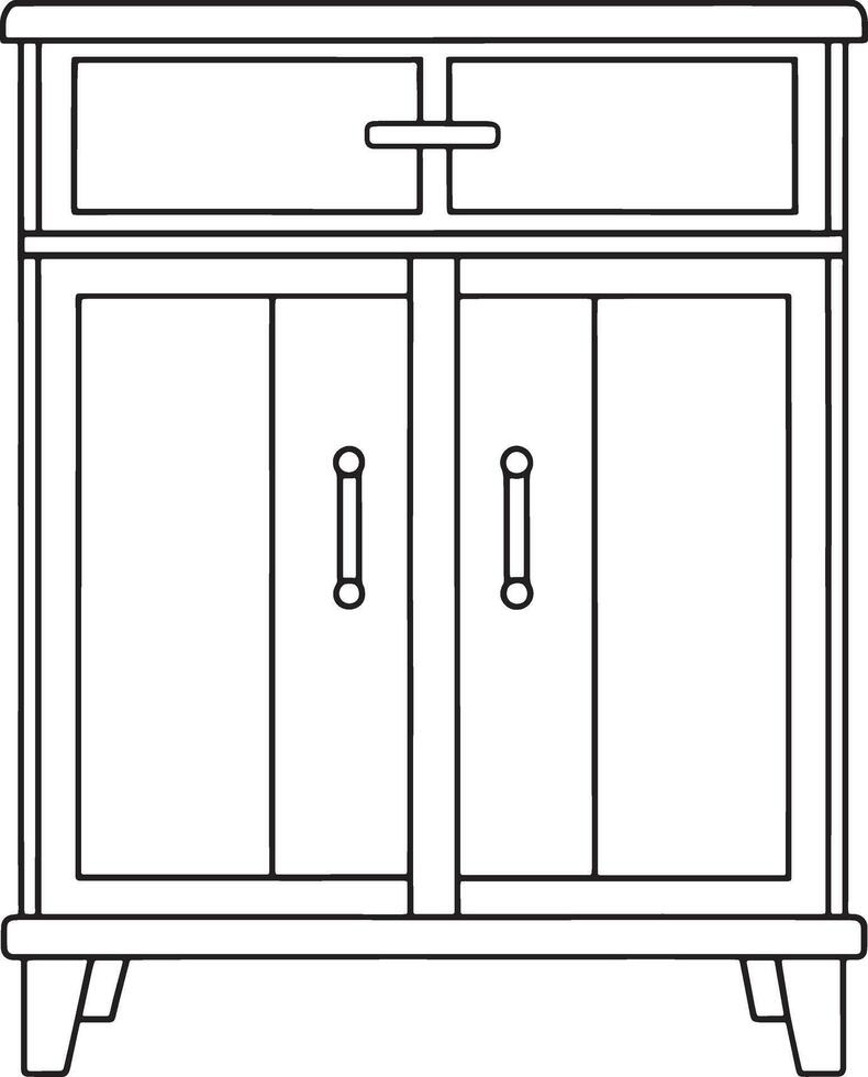 Bar cabinet line illustration designed for elegant interior decor and minimal furniture layout vector