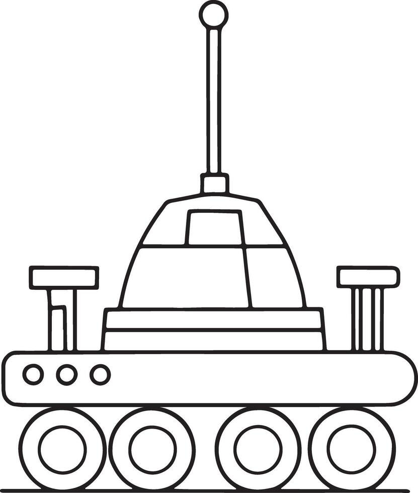 Cartoon space rover vehicle drawn in simple outline for space exploration coloring activity vector