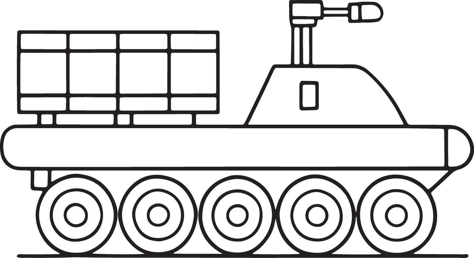 Children tank illustration in outlined black and white style for coloring or learning pages vector