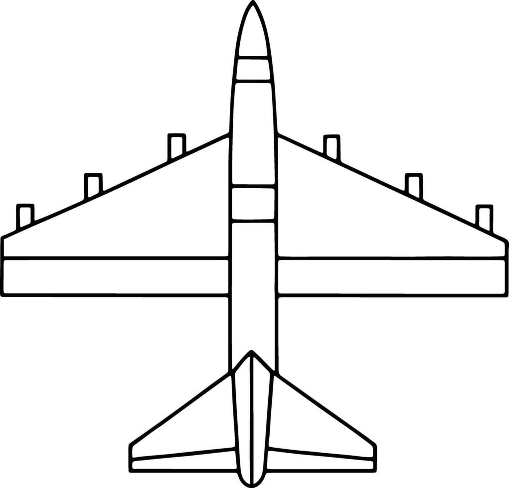 Jet plane outline in simple black and white style for aviation themed illustration projects vector