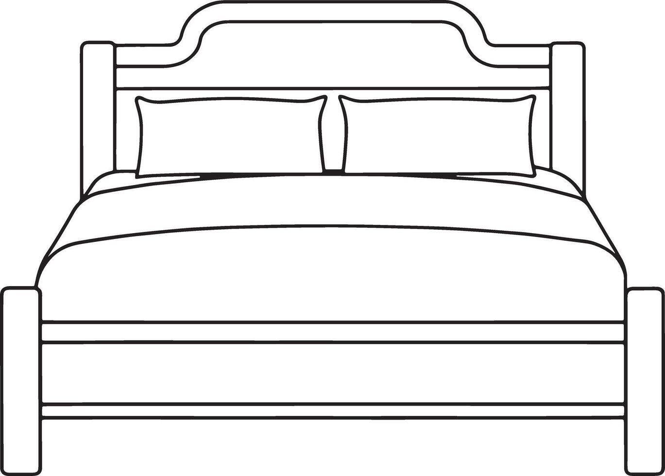 Bedroom line drawing with a bed and pillows perfect for furnishing or interior concept visuals vector