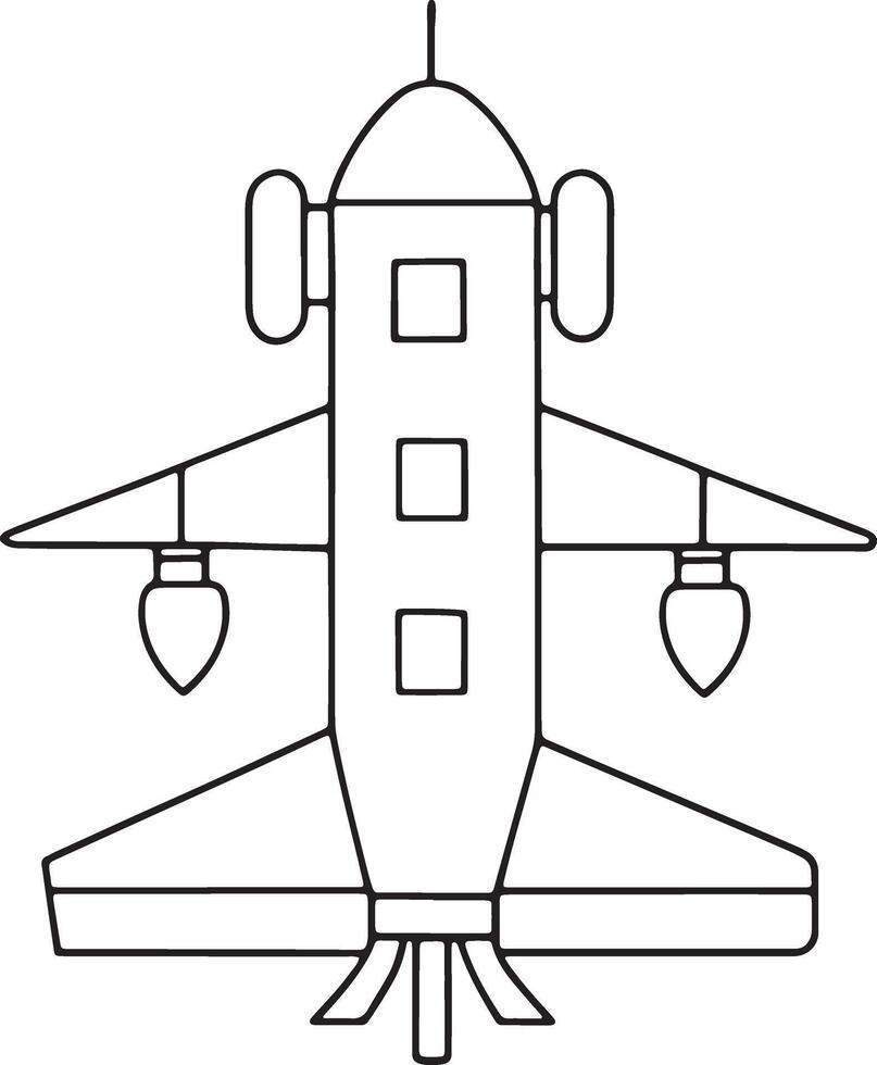 Futuristic spaceship for kids outlined in black and white for coloring or design activities vector