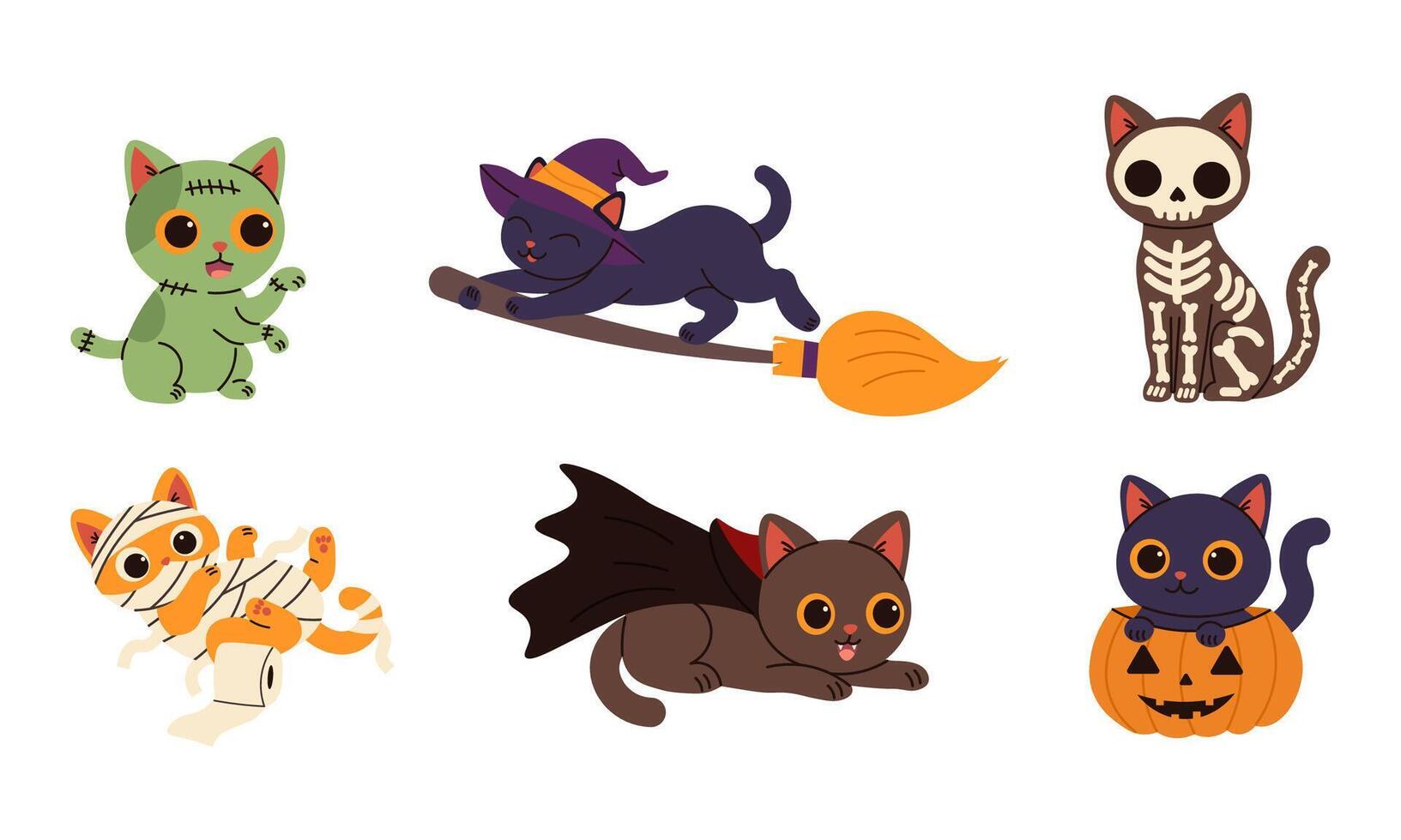 Halloween-themed cute illustrated cats vector