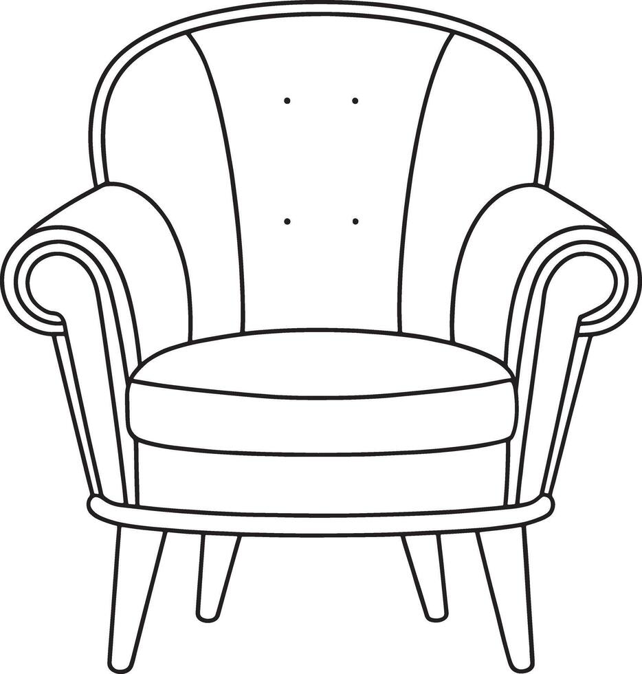 Cozy accent chair drawing with cushion details in clean black and white for home design ideas vector