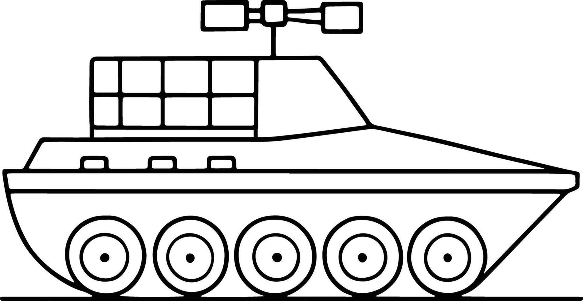 Military tank drawing in black and white line art for war or vehicle themed projects vector