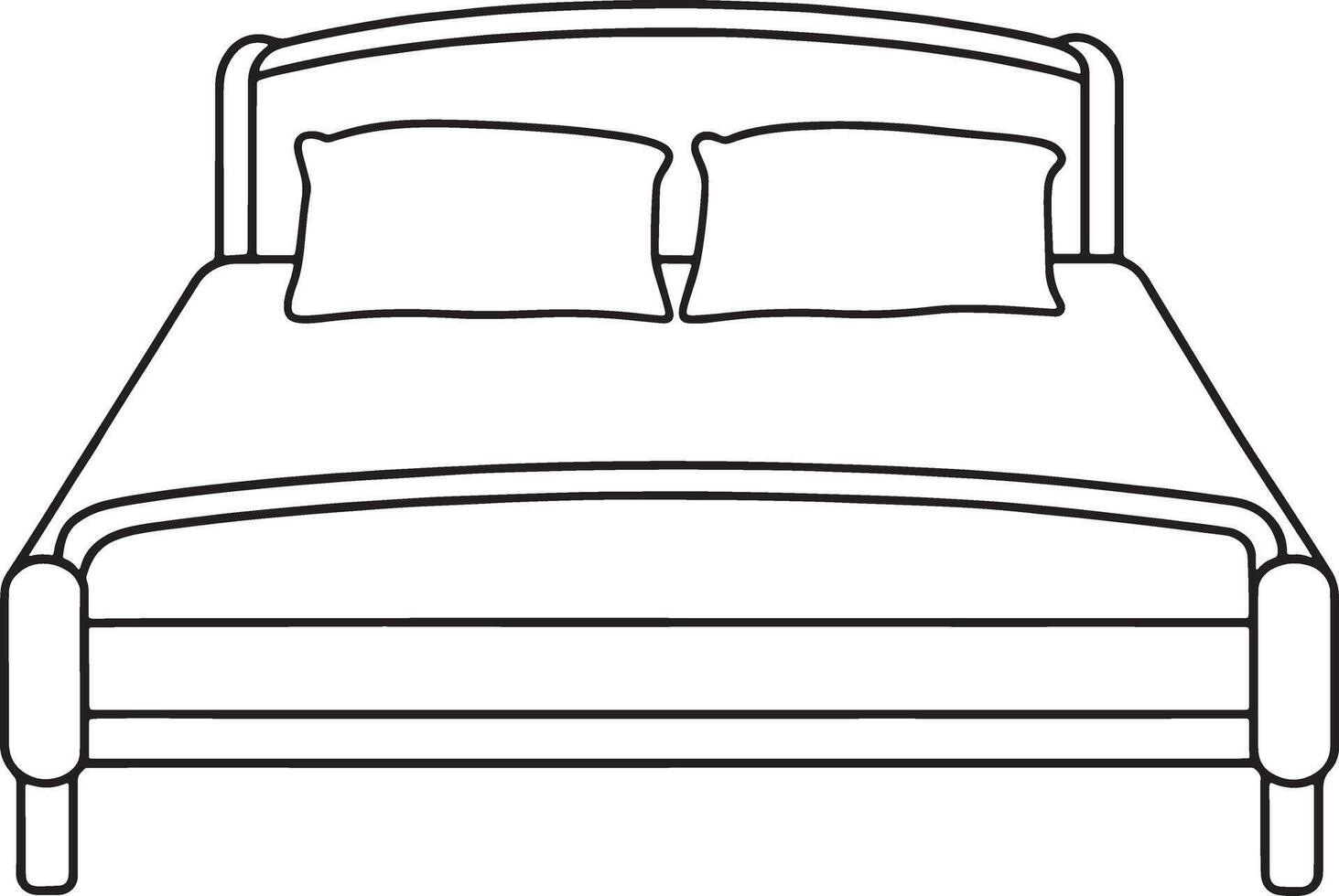 Double bed outline with pillows in clean drawing style for modern home furnishing illustration vector