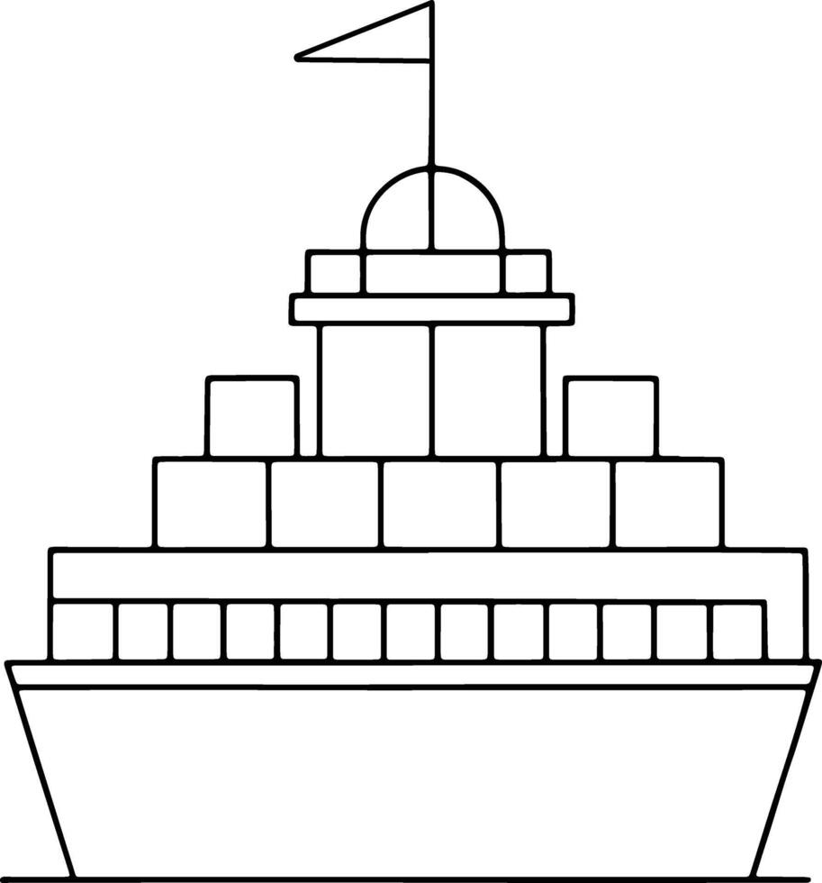 Cruise ship with flag in simple line art drawing for kids learning and design projects vector