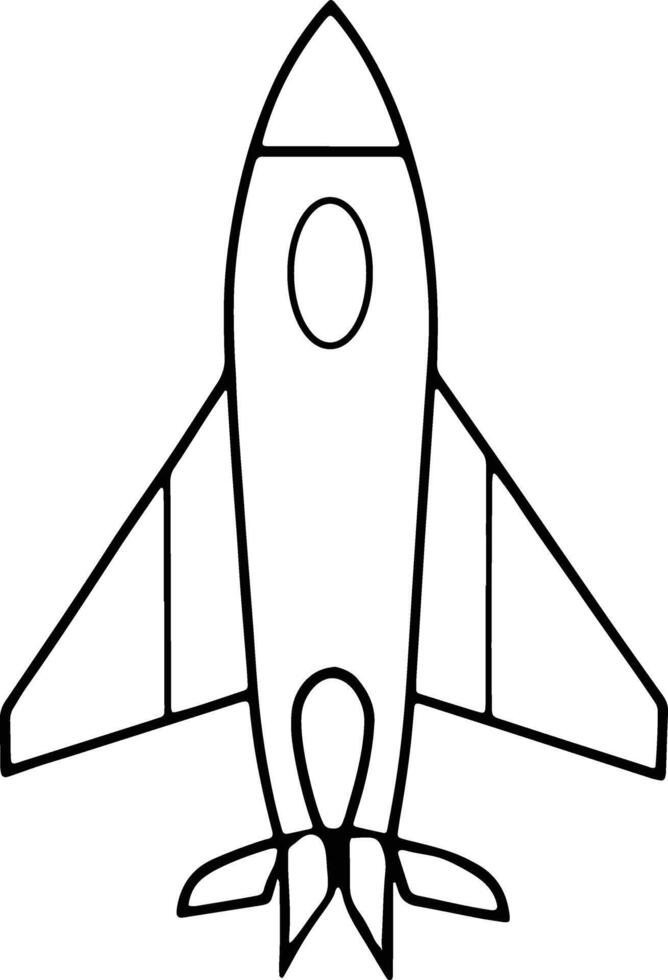 Rocket ship coloring illustration in clean black and white line art for space themed designs vector