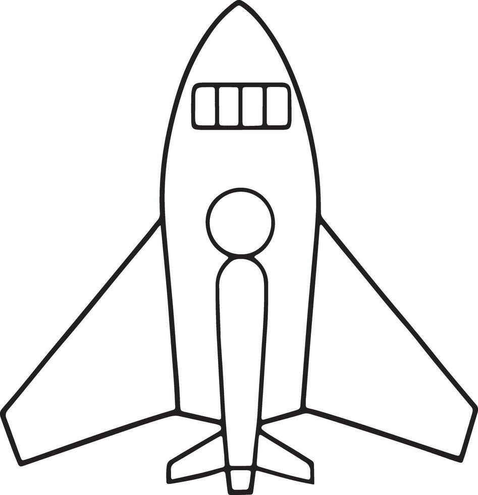 Spaceship outline for coloring or creative projects with minimalist black and white style vector