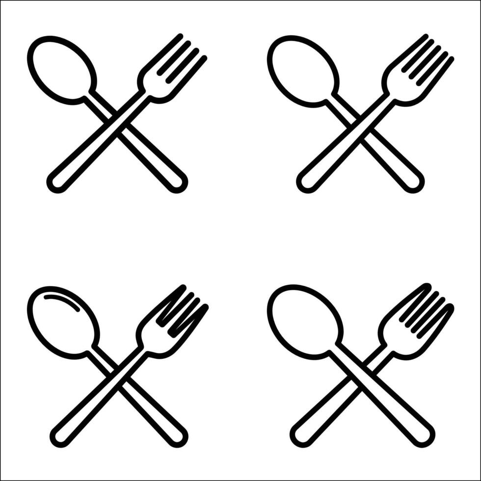 Minimalist Spoon and Fork Crossed Icon Set for Restaurant and Food Industry vector