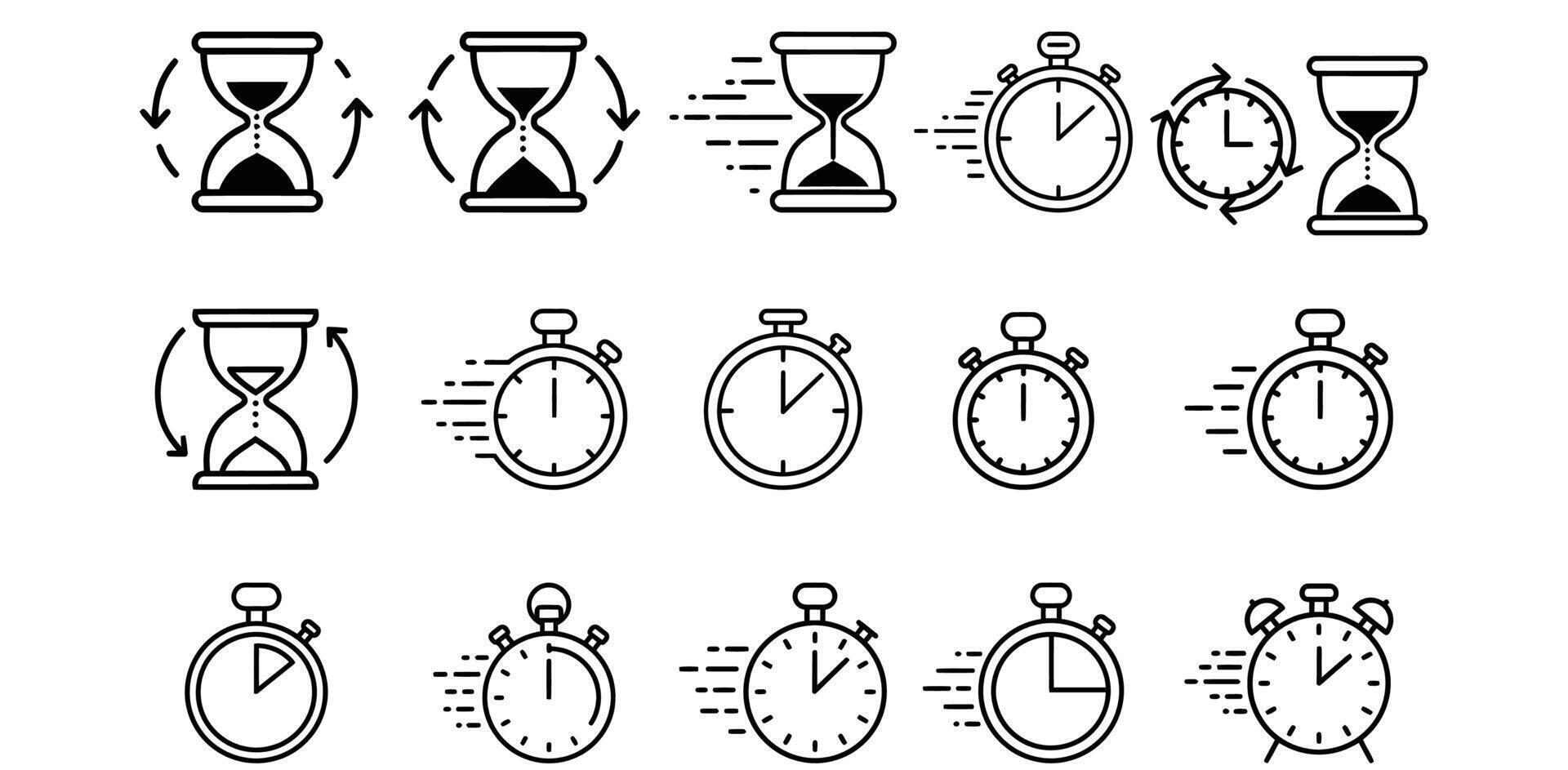Time Icons Set Hourglass, Stopwatch, Timer, Countdown, Chronometer Symbols vector