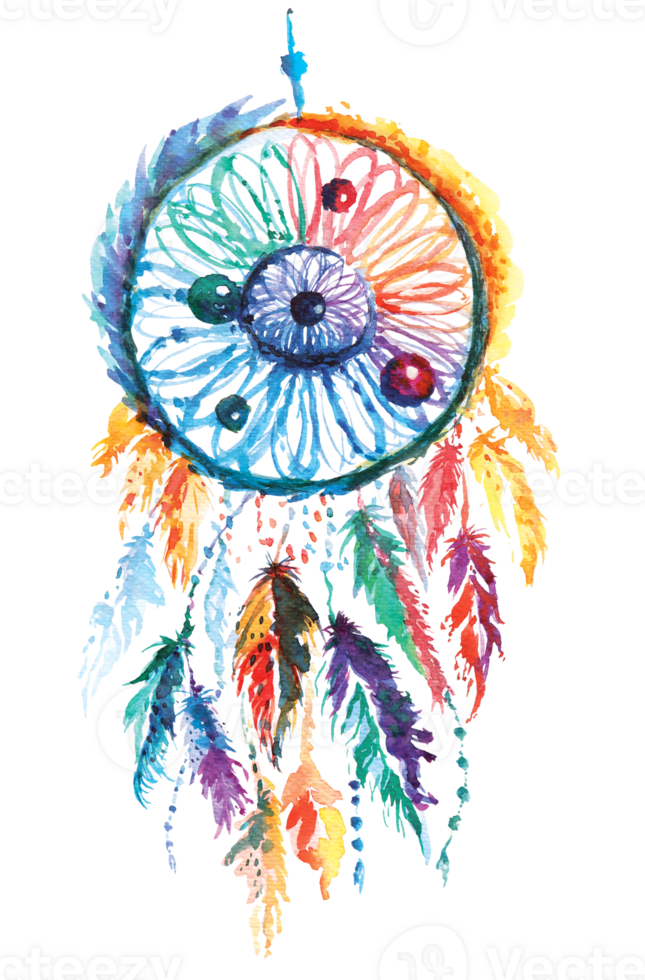 Watercolor decoration bohemian dreamcatcher.Boho feathers decoration. png