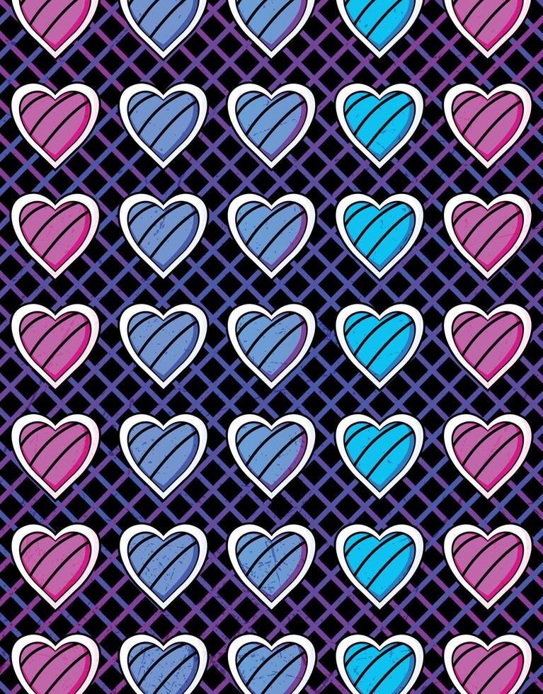 Colorful Gradient Cartoon Hearts on Grid vector