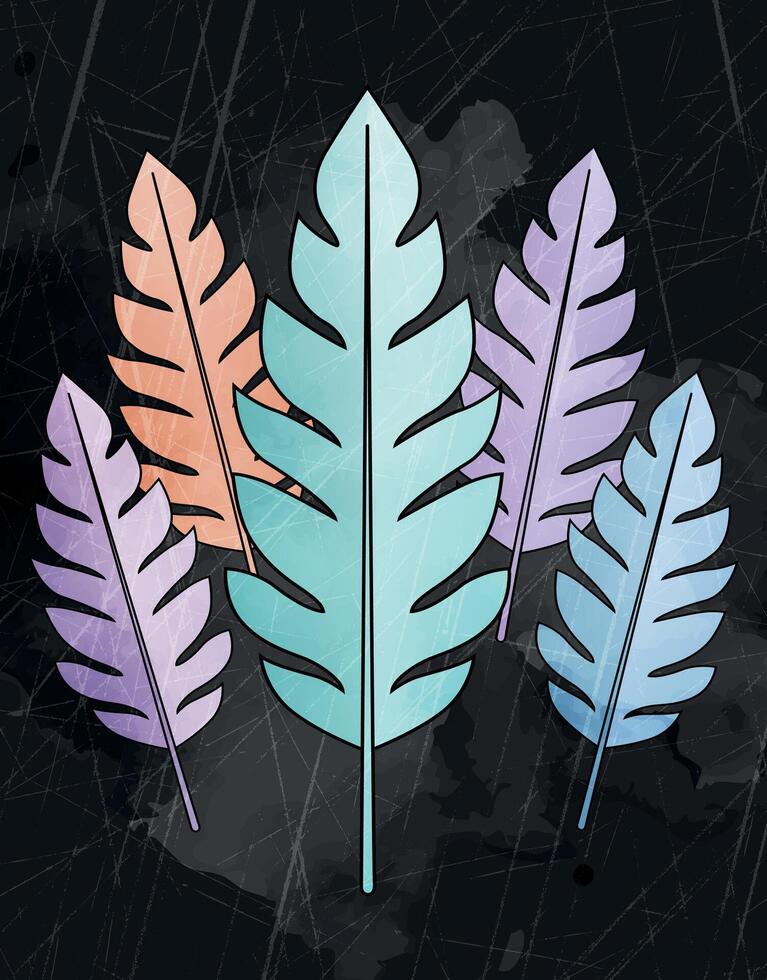 Colorful Tropical Leaves on Dark Grunge Background vector