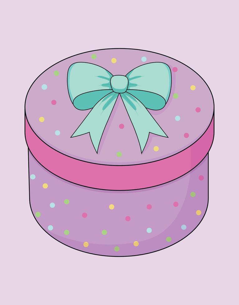 Cute Round Gift Box with Bow and Colorful Polka Dots vector