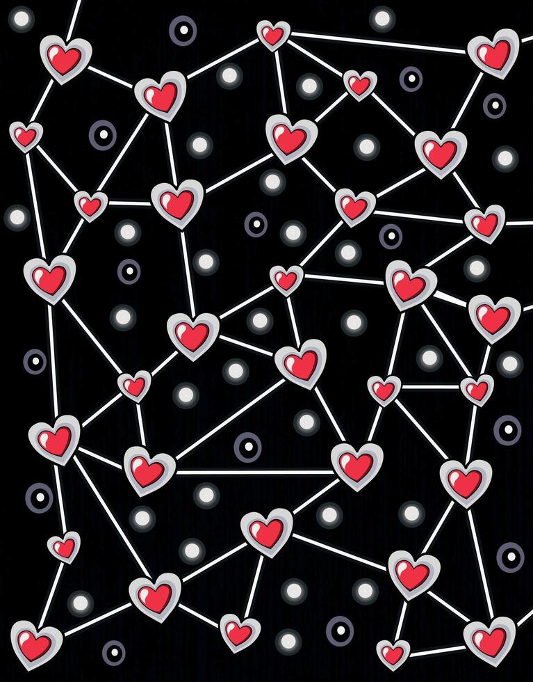 Constellation of Red Hearts on Black Background vector