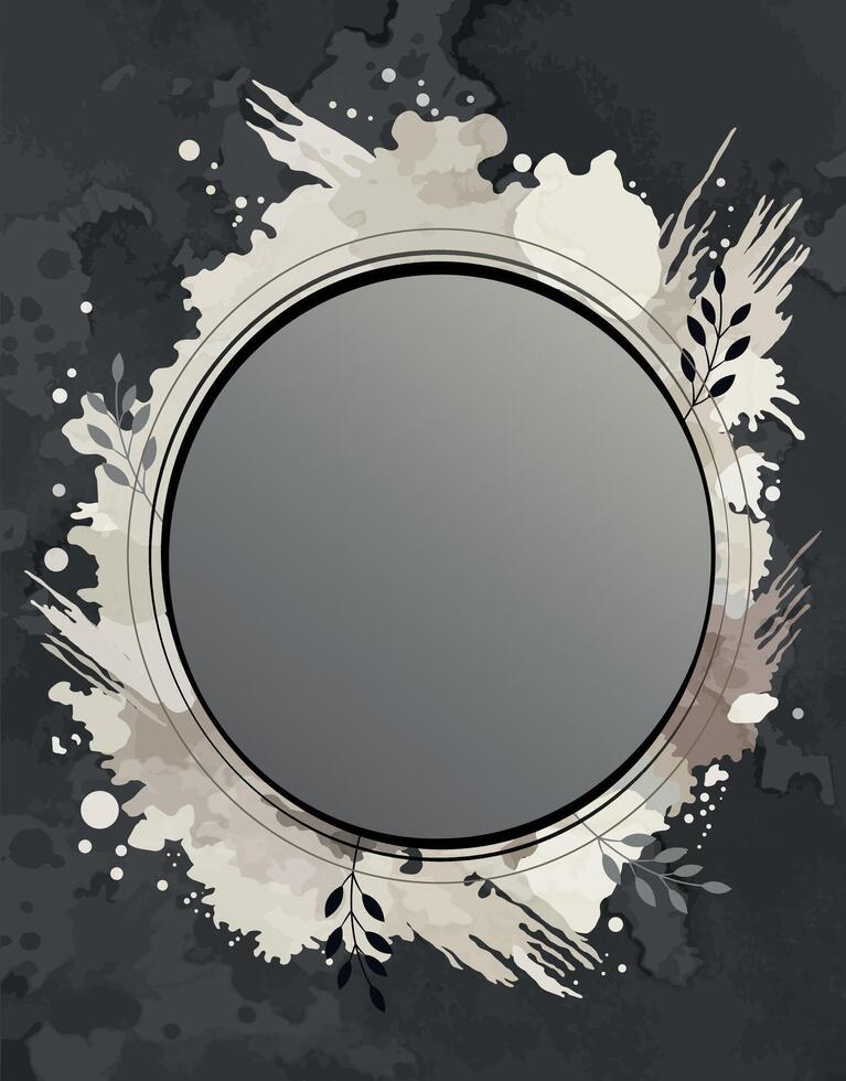 Grunge Round Frame with Ink Splashes and Leaves vector