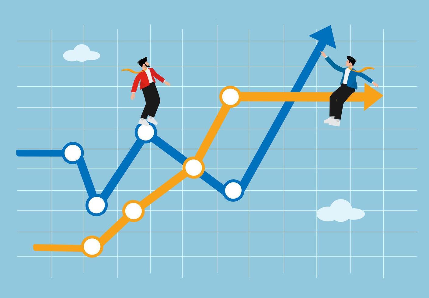 Businessman Flying with Rocket and Another on Paper Plane Over Business vector