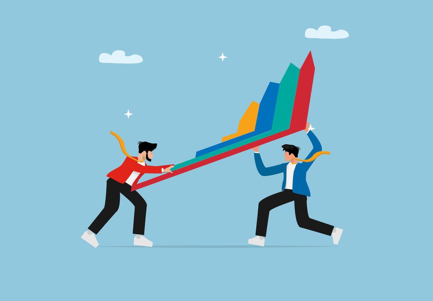 Two Businessmen Collaborating to Lift Growth vector
