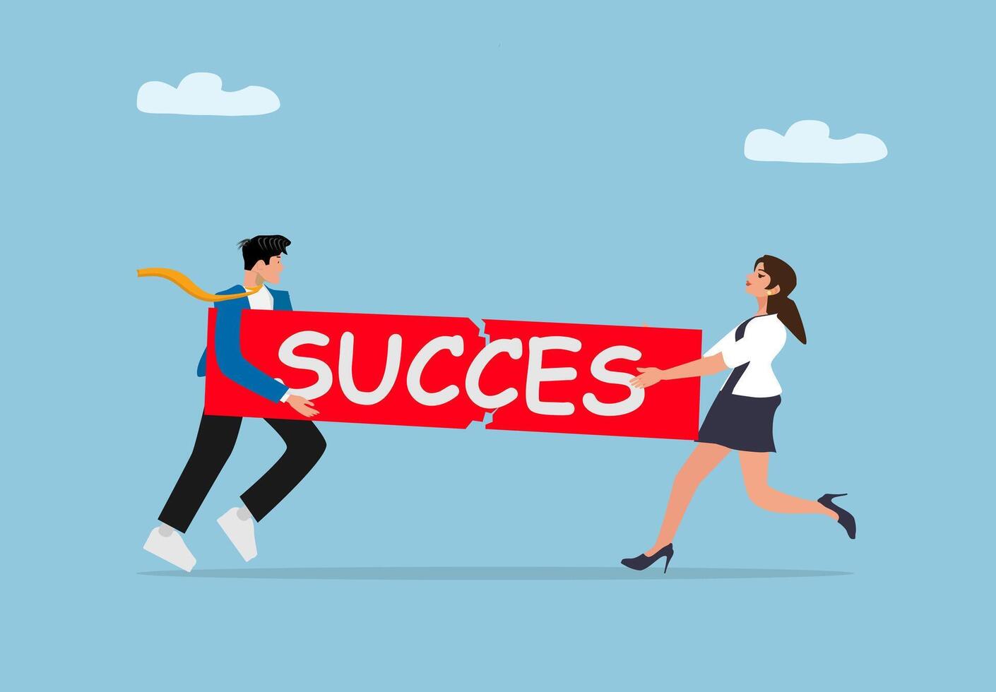 Businessman and Businesswoman Pulling Torn Red Success vector