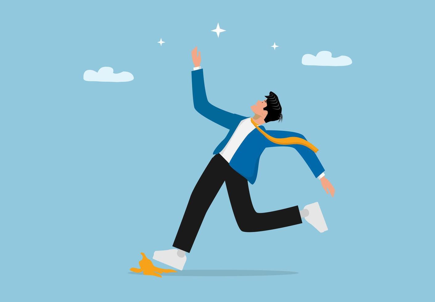 Businessman Slipping on Banana Peel While Rushing vector
