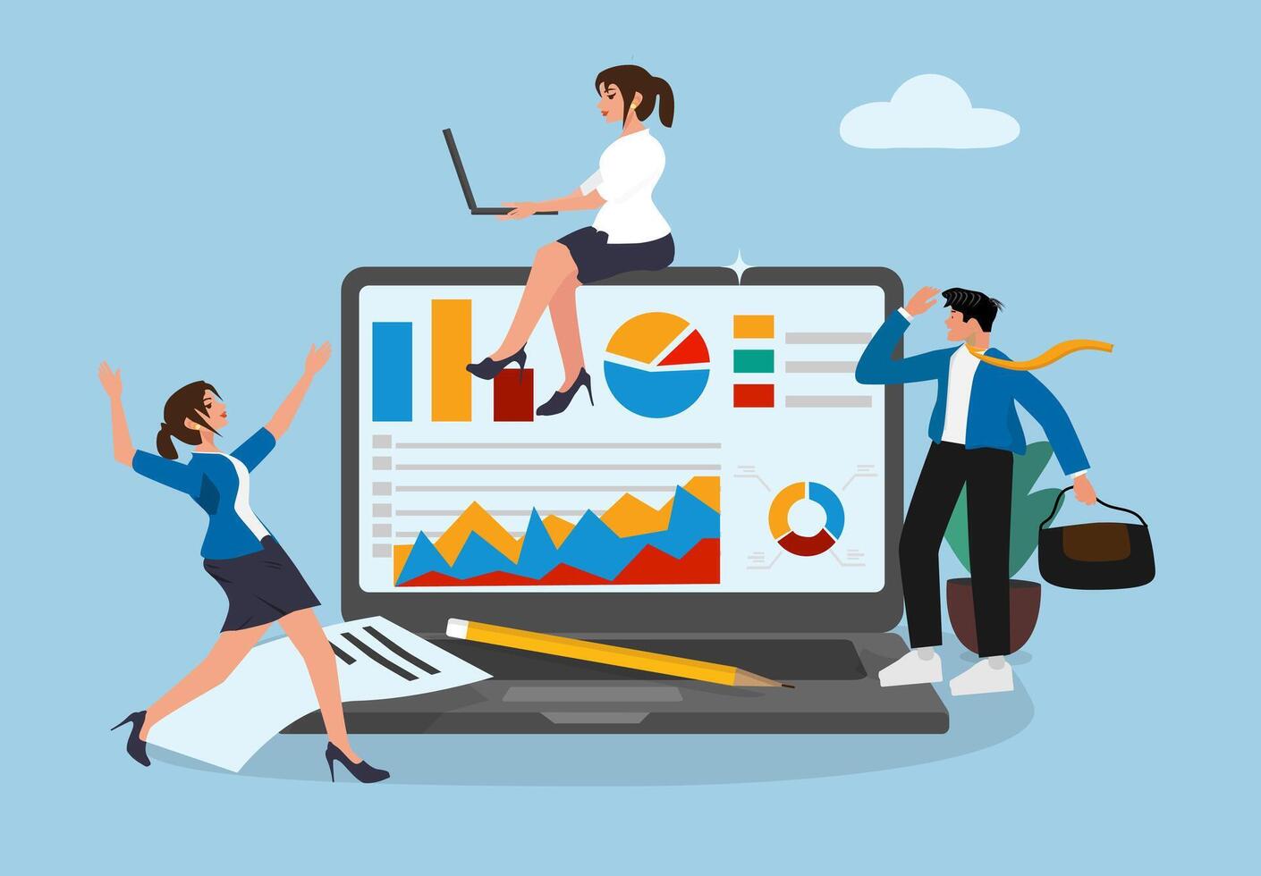 Business professionals analyzing data on laptop vector