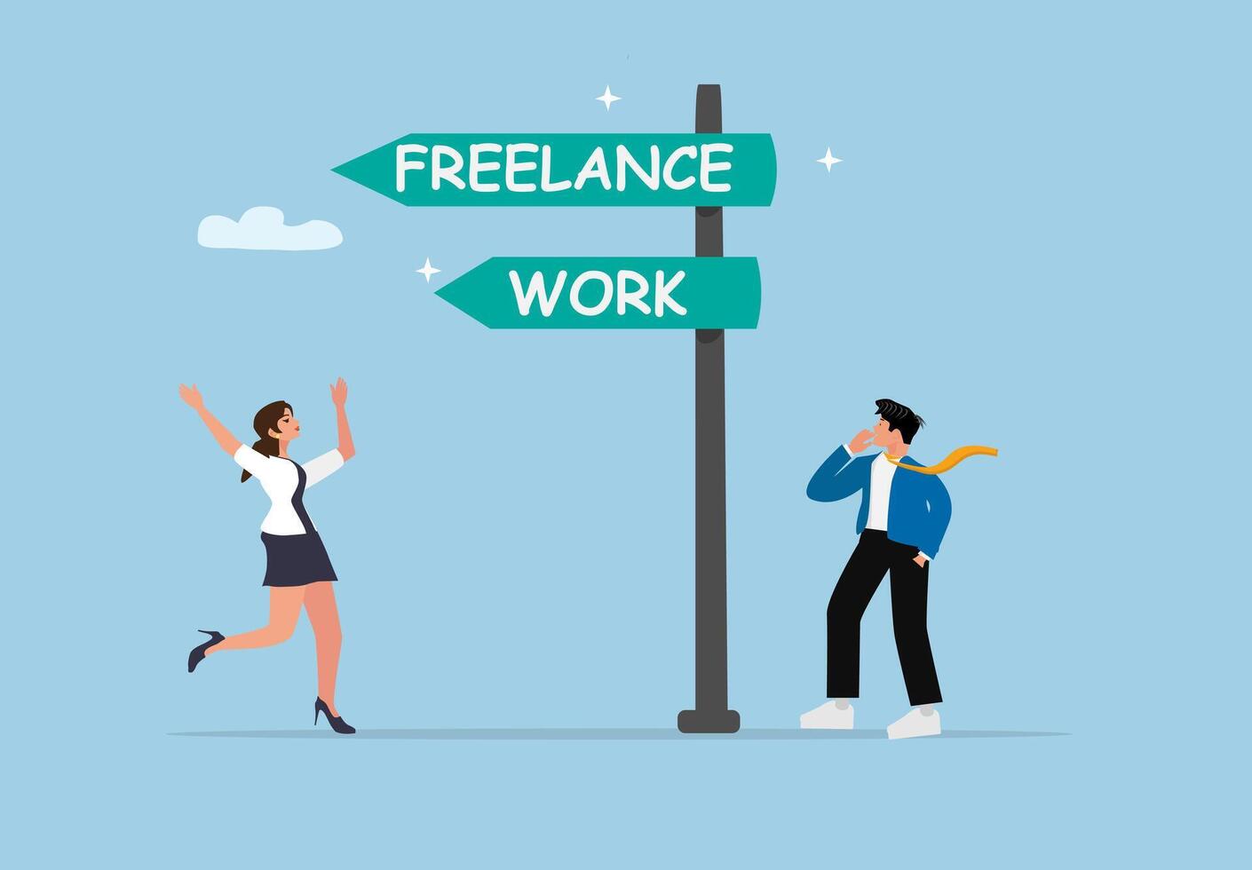Businesswoman Standing in Front of Direction Signpost with Freelance vector
