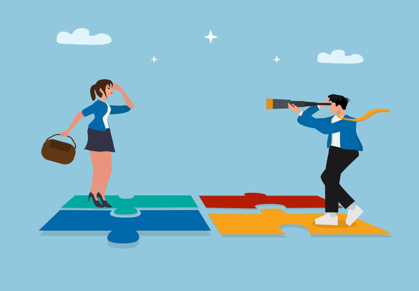Puzzle Pieces for Vision, Strategy, and Teamwork Collaboration Concept vector
